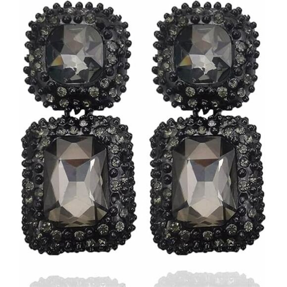 Vintage Rhinestone Statement Earrings Formal Crystal Drop Dangle Earrings - Picture 7 of 7